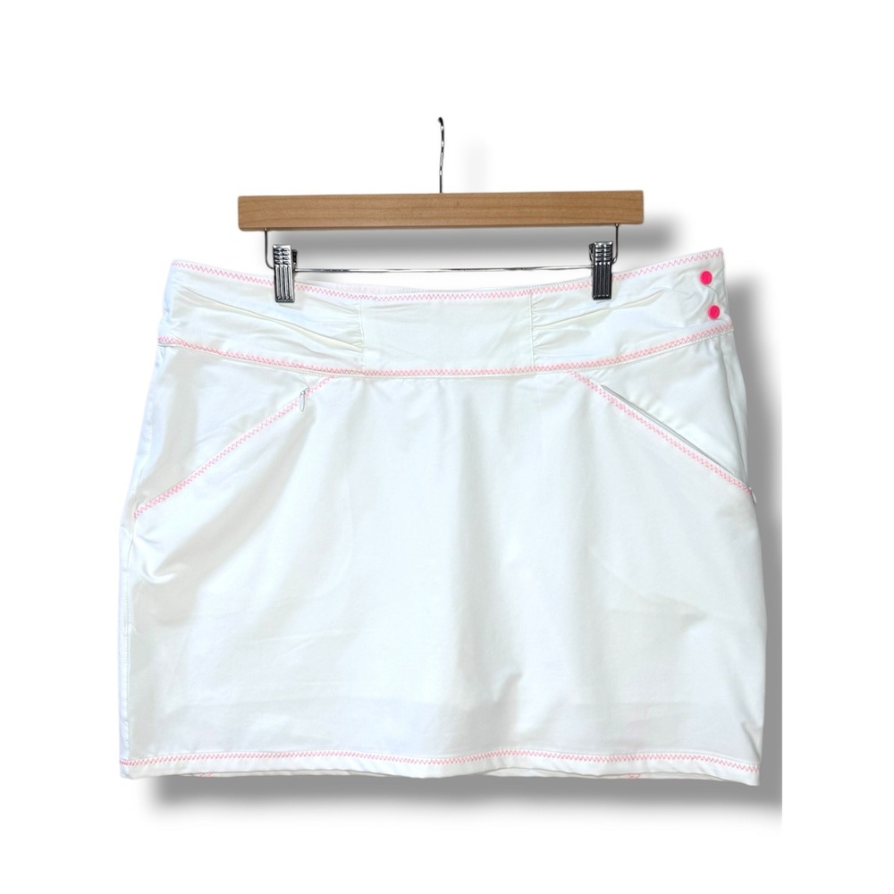 Antigua Womens 14 Desert Dry Xtra-Lite Golf‎ Skort White Pink Stitching Athletic